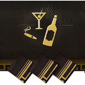 black plastic tablecloth for roaring 20’s party (54 x 108 in, 3 pack)