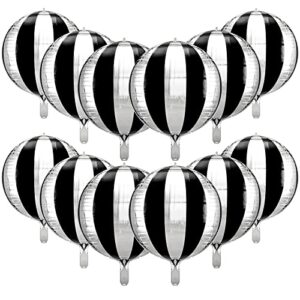 12 pieces 22 inch black and silver balloons 4d stripe aluminum foil mylar balloon black and silver party decorations black and silver striped balloons for black and white baby shower party decorations