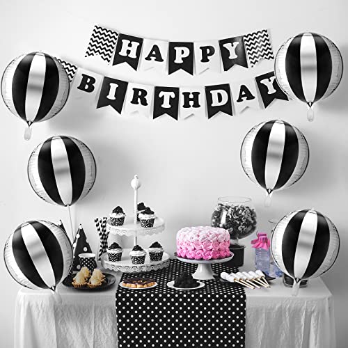 12 Pieces 22 Inch Black and Silver Balloons 4D Stripe Aluminum Foil Mylar Balloon Black and Silver Party Decorations Black and Silver Striped Balloons for Black and White Baby Shower Party Decorations