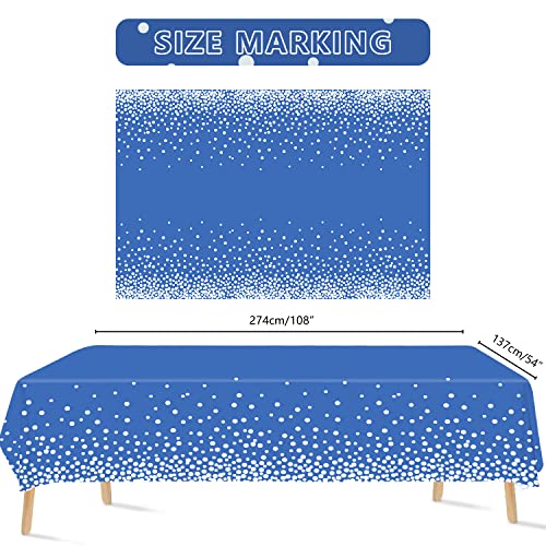 54" x 108" 8 Pack Navy Blue and Silver Tablecloth, Silver Navy Blue Table Cover, Plastic Confetti Tablecovers Rectangle Tables, Birthday Wedding Anniversary Party Supplies (8)