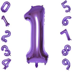 purple 1 balloons,40 inch birthday foil balloon party decorations supplies helium mylar digital balloons (purple number 1)