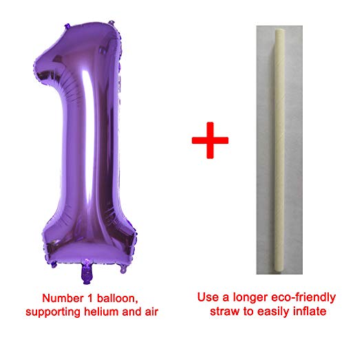 Purple 1 Balloons,40 Inch Birthday Foil Balloon Party Decorations Supplies Helium Mylar Digital Balloons (Purple Number 1)