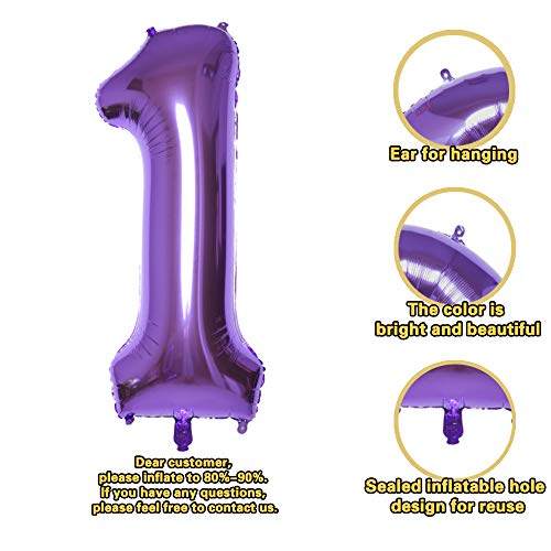 Purple 1 Balloons,40 Inch Birthday Foil Balloon Party Decorations Supplies Helium Mylar Digital Balloons (Purple Number 1)