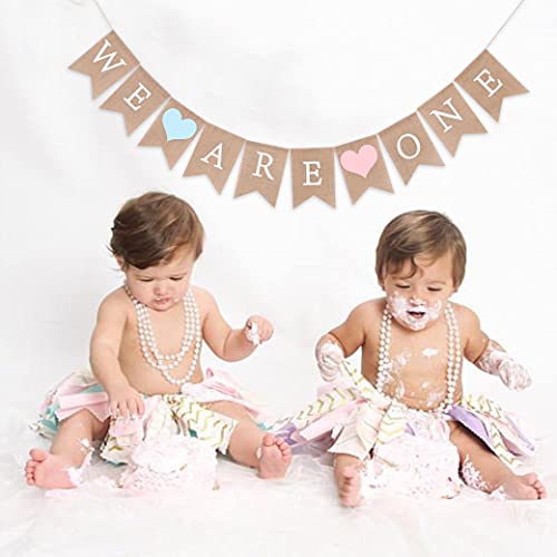 Twins Banner for 1st Birthday - We Are One Banner, Twins Birthday Party Banner, Twins Frist Birthday Decor, Girls Boys First Birthday Decoration,Photo Prop