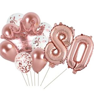 kungoon 80th birthday balloon,rose gold number 80 mylar balloon,funny 80th birthday/wedding anniversary crown aluminum foil balloon decoration for women/men.
