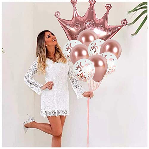 KUNGOON 80th Birthday Balloon,Rose Gold Number 80 Mylar Balloon,Funny 80th Birthday/Wedding Anniversary Crown Aluminum Foil Balloon Decoration for Women/Men.