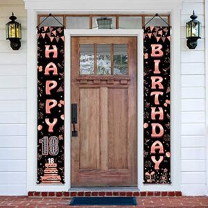 luxiocio 18th birthday banner decorations supplies for girls – rose gold happy 18th birthday welcome porch sign – 18 year old birthday party decorations for home wall door apartment