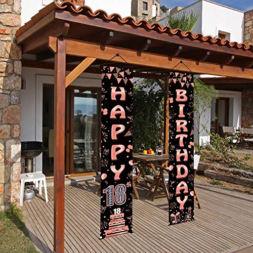 Luxiocio 18th Birthday Banner Decorations Supplies for Girls - Rose Gold Happy 18th Birthday Welcome Porch Sign - 18 Year Old Birthday Party Decorations for Home Wall Door Apartment