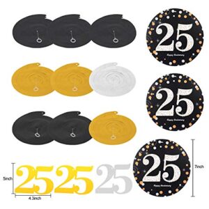 25th Anniversary Party Decorations Kit - Gold Glitter Happy 25th Anniversary Banner, 9Pcs Sparkling 25 Hanging Swirl, 6Pcs Poms - for 25th Wedding Anniversary Party Decorations