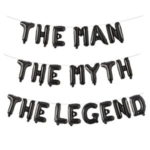 The Man The Myth The Legend Balloon Banner Black Foil Balloons Backdrops for Men Him Husband Guy Father's/Dad's Day Funny Birthday Retirement Party Decoration