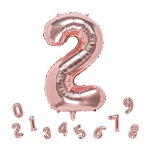 32 inch rose gold number 2 balloons foil ballon digital birthday party decoration supplies (rose gold number 2 balloon)