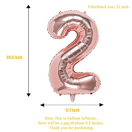 32 Inch Rose Gold Number 2 Balloons Foil Ballon Digital Birthday Party Decoration Supplies (Rose Gold Number 2 Balloon)