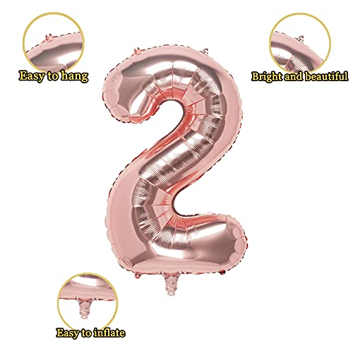 32 Inch Rose Gold Number 2 Balloons Foil Ballon Digital Birthday Party Decoration Supplies (Rose Gold Number 2 Balloon)