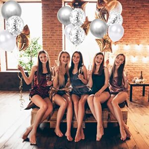 60 PCS White Silver Confetti Latex Balloons, 12 inch Silver Metallic Balloon with White Latex Balloons for Wedding Birthday Baby Shower Decorations