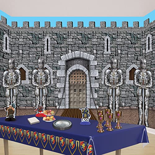 Beistle Wall of Knights Backdrop, 4' x 30', Clear/Black/Silver