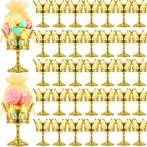 sieral 60 pcs fillable crown goblet with pouch bulk party favor candy chocolate cake dessert storage boxes birthday supplies table centerpiece decorations for princess baby shower (gold)