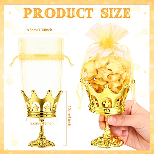 Sieral 60 Pcs Fillable Crown Goblet with Pouch Bulk Party Favor Candy Chocolate Cake Dessert Storage Boxes Birthday Supplies Table Centerpiece Decorations for Princess Baby Shower (Gold)