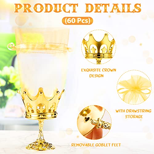 Sieral 60 Pcs Fillable Crown Goblet with Pouch Bulk Party Favor Candy Chocolate Cake Dessert Storage Boxes Birthday Supplies Table Centerpiece Decorations for Princess Baby Shower (Gold)