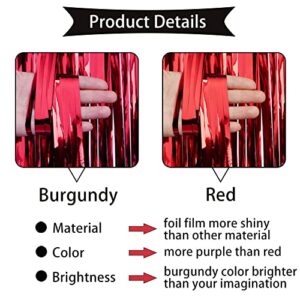 HappyField Burgundy Black Silver Foil Fringe Curtains for Bridal Shower Baby Shower Wedding Gender Reveal Maroon Black Silver Birthday Party Decorations Maroon Graduation Party Decorations 2023