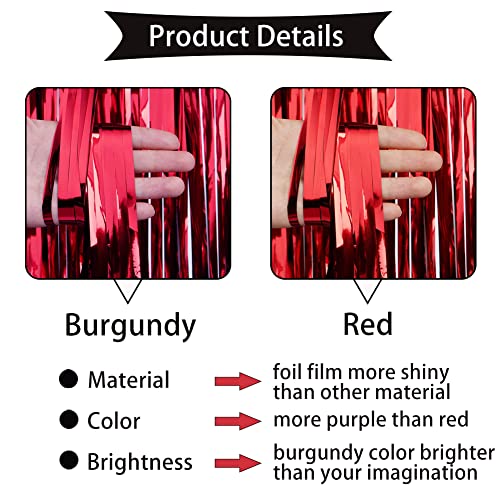 HappyField Burgundy Black Silver Foil Fringe Curtains for Bridal Shower Baby Shower Wedding Gender Reveal Maroon Black Silver Birthday Party Decorations Maroon Graduation Party Decorations 2023