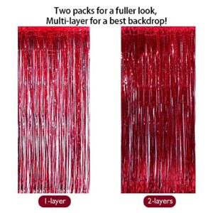 HappyField Burgundy Black Silver Foil Fringe Curtains for Bridal Shower Baby Shower Wedding Gender Reveal Maroon Black Silver Birthday Party Decorations Maroon Graduation Party Decorations 2023