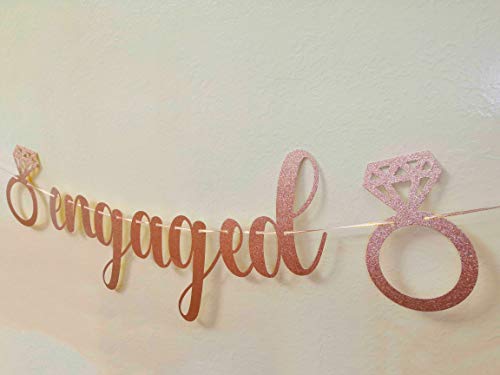 C L cooper life Engagement Party Decorations, Bridal Shower Supplies, Honeycomb Ring Hanging Decorations, Rose Gold Glitter Diamond Rings (3pcs), Engaged Banner Glittery Letters for Engagement