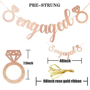 C L cooper life Engagement Party Decorations, Bridal Shower Supplies, Honeycomb Ring Hanging Decorations, Rose Gold Glitter Diamond Rings (3pcs), Engaged Banner Glittery Letters for Engagement