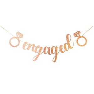 C L cooper life Engagement Party Decorations, Bridal Shower Supplies, Honeycomb Ring Hanging Decorations, Rose Gold Glitter Diamond Rings (3pcs), Engaged Banner Glittery Letters for Engagement