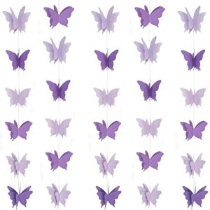 5 pieces butterfly garland decorations 3d butterfly banner garland purple butterfly paper hanging garland for baby shower birthday home wedding proposal party decor supplies, 394 inch long…