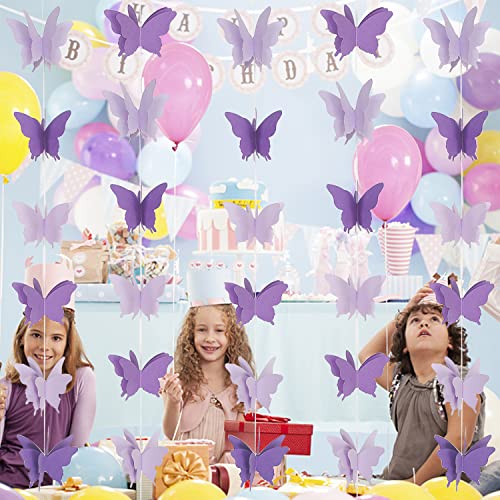 5 Pieces Butterfly Garland Decorations 3D Butterfly Banner Garland Purple Butterfly Paper Hanging Garland for Baby Shower Birthday Home Wedding Proposal Party Decor Supplies, 394 Inch Long…