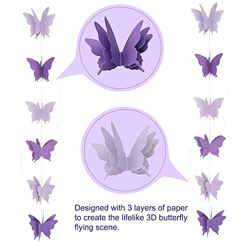 5 Pieces Butterfly Garland Decorations 3D Butterfly Banner Garland Purple Butterfly Paper Hanging Garland for Baby Shower Birthday Home Wedding Proposal Party Decor Supplies, 394 Inch Long…