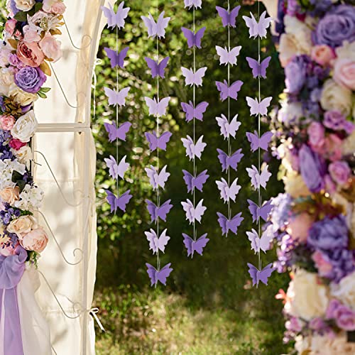 5 Pieces Butterfly Garland Decorations 3D Butterfly Banner Garland Purple Butterfly Paper Hanging Garland for Baby Shower Birthday Home Wedding Proposal Party Decor Supplies, 394 Inch Long…
