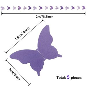 5 Pieces Butterfly Garland Decorations 3D Butterfly Banner Garland Purple Butterfly Paper Hanging Garland for Baby Shower Birthday Home Wedding Proposal Party Decor Supplies, 394 Inch Long…