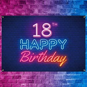 5665 glow neon happy 18th birthday backdrop banner decor black,colorful glowing 18 years old birthday party theme decorations for boys girls supplies