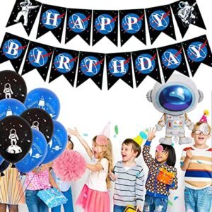 Mcoolars Outer Space Party Decoration Set, Astronaut Balloons, Happy Birthday Banner, Cupcake Toppers, for Boys Kids Space Astronaut Theme Birthday Party Supplies, FA-D2