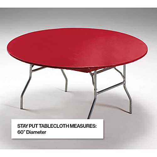 Creative Converting Round Stay Put Plastic Table Cover, 60-Inch, Regal Red -