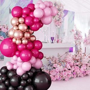 Black Hot Pink Balloon Garland Arch Kit,97Pcs Rose Red Black and Pink Metallic Rose Gold Latex Balloons for Baby Shower Wedding Birthday Graduation Anniversary Bachelorette Party Decorations