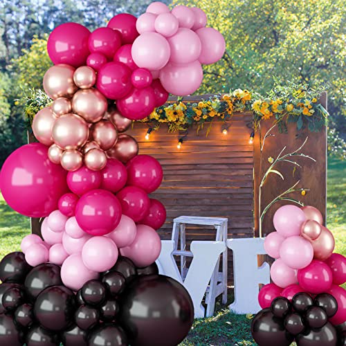 Black Hot Pink Balloon Garland Arch Kit,97Pcs Rose Red Black and Pink Metallic Rose Gold Latex Balloons for Baby Shower Wedding Birthday Graduation Anniversary Bachelorette Party Decorations