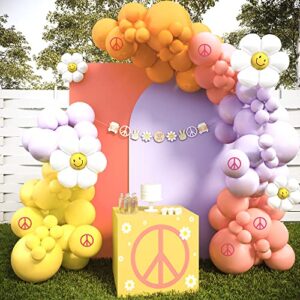house of party hippie balloon garland – 140 pcs hippie party decorations with peace sign, groovy balloon arch pink, yellow orange flower spring balloons for easter party decorations