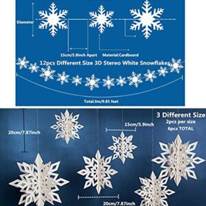 24Pcs Snowflake Christmas Hanging Party Decor Supplies,12 PCS 3D Silver Snowflakes & 12PCS 3D White Paper Snowflakes Hanging Garland for Christmas Winter Holiday New Year Wonderland Party Decoration