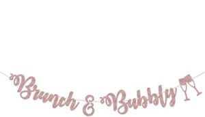 rose gold glitter brunch & bubbly banner sign garland pre-strung for bridal brunch shower bachelorette party champagne bubbly bar