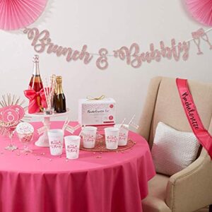 Rose Gold Glitter Brunch & Bubbly Banner Sign Garland Pre-strung for Bridal Brunch Shower Bachelorette Party Champagne Bubbly Bar