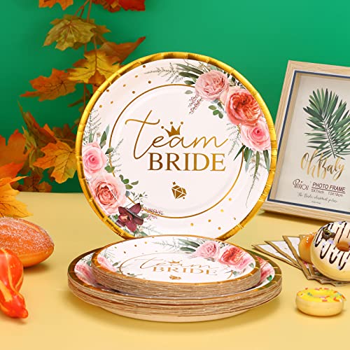 LOOWVY Bachelorette Party Supplies Gold Team Bridal Shower Paper Plates Cup Napkins Disposable Tableware Set for Engagement Wedding Party Bachelorette Party Favors Decorations,Serves 24