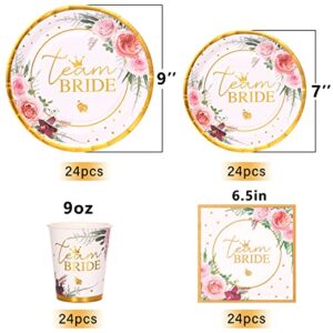 LOOWVY Bachelorette Party Supplies Gold Team Bridal Shower Paper Plates Cup Napkins Disposable Tableware Set for Engagement Wedding Party Bachelorette Party Favors Decorations,Serves 24