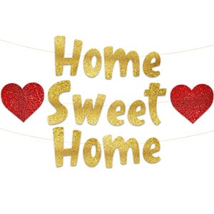 home sweet home gold and red glitter banner – funny homecoming party decorations – welcome home party supplies, ideas, and gifts