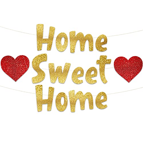 Home Sweet Home Gold and Red Glitter Banner – Funny Homecoming Party Decorations – Welcome Home Party Supplies, Ideas, and Gifts