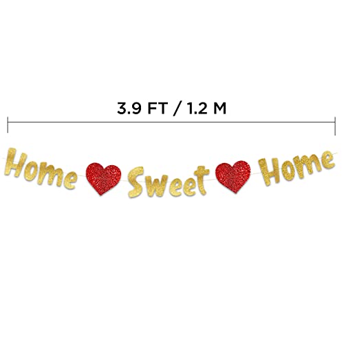 Home Sweet Home Gold and Red Glitter Banner – Funny Homecoming Party Decorations – Welcome Home Party Supplies, Ideas, and Gifts