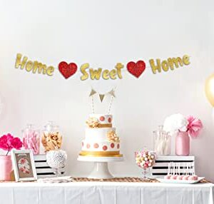 Home Sweet Home Gold and Red Glitter Banner – Funny Homecoming Party Decorations – Welcome Home Party Supplies, Ideas, and Gifts