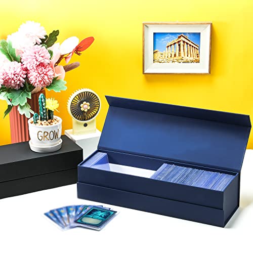 2 Pcs Trading Card Storage Box Graded Card Storage Holder Container, Choice of Loader, Display Stand Combos, Card Sleeve Loader Collector Card Starter Kit (Blue, Black,14 x 4.3 x 3.2 Inches)