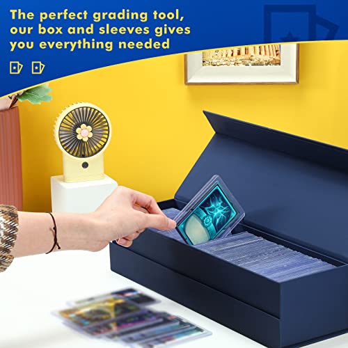 2 Pcs Trading Card Storage Box Graded Card Storage Holder Container, Choice of Loader, Display Stand Combos, Card Sleeve Loader Collector Card Starter Kit (Blue, Black,14 x 4.3 x 3.2 Inches)
